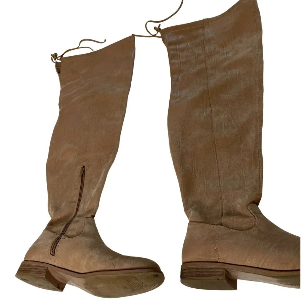 Shoe Dazzle Jessi WC Womens Over the Knee Tan Flat Heel Boot Size 7 Academia Y2K
